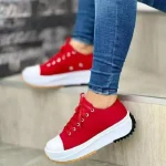Canvas Shoes Women Sneakers Solid Lace-Up Casual Platform Shoes for Women - Image 5