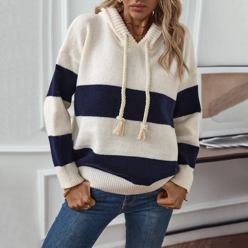 Hooded Striped Pullover Sweater Women Autumn - Image 5