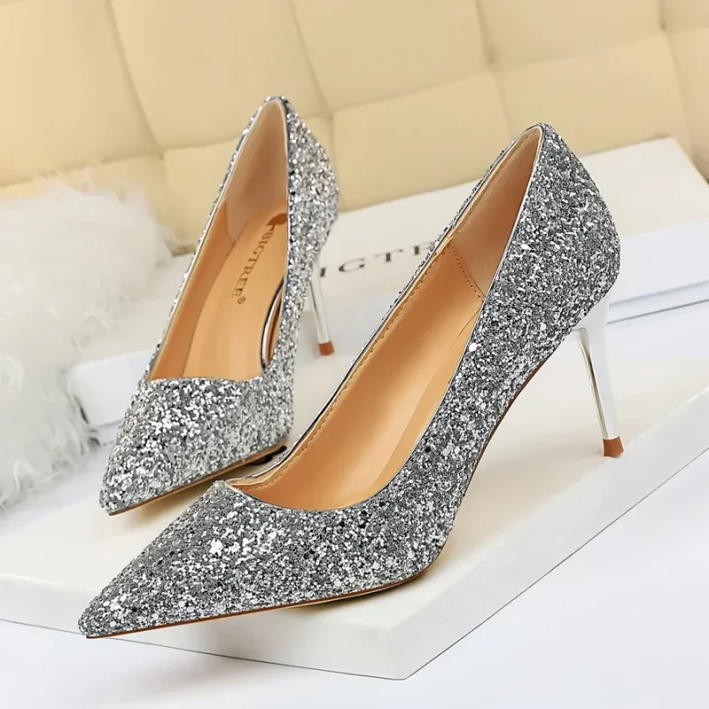 Women 7cm 9.5cm High Heels Pumps Wedding Bridal Scarpins - Image 12