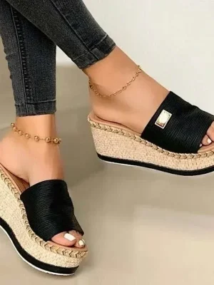 Womens High Heels Sandal Thick Bottom Casual Shoes Ladies Leisure Summer Wedges Sandals Woman Shoes Women Platform Mules Slipper