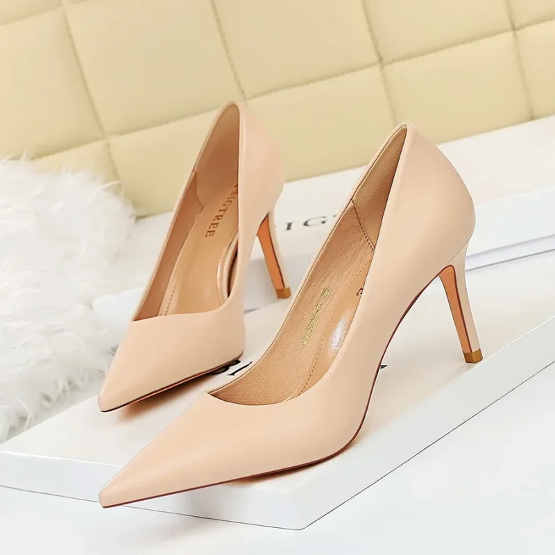 Women Fetish 7.5cm High Heels Nude Yellow Pumps Wedding Bridal - Image 13