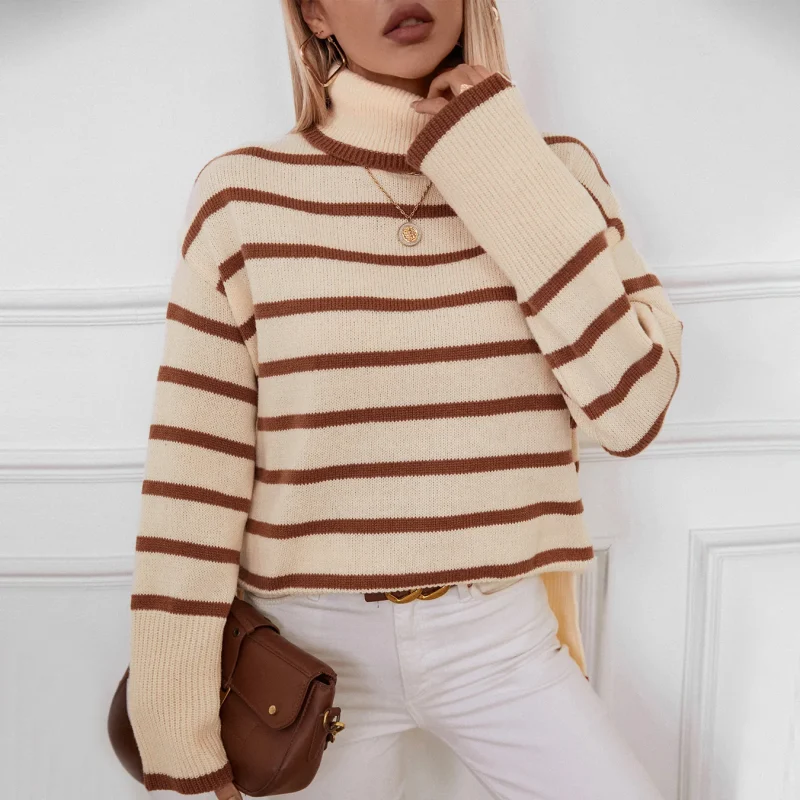 Striped Turtleneck Sweater Women 2024 Autumn - Image 7