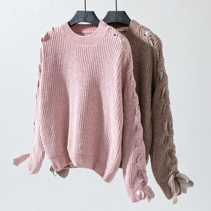 Long Sleeve Lace Up O-Neck Pullover Women 2024 - Image 11