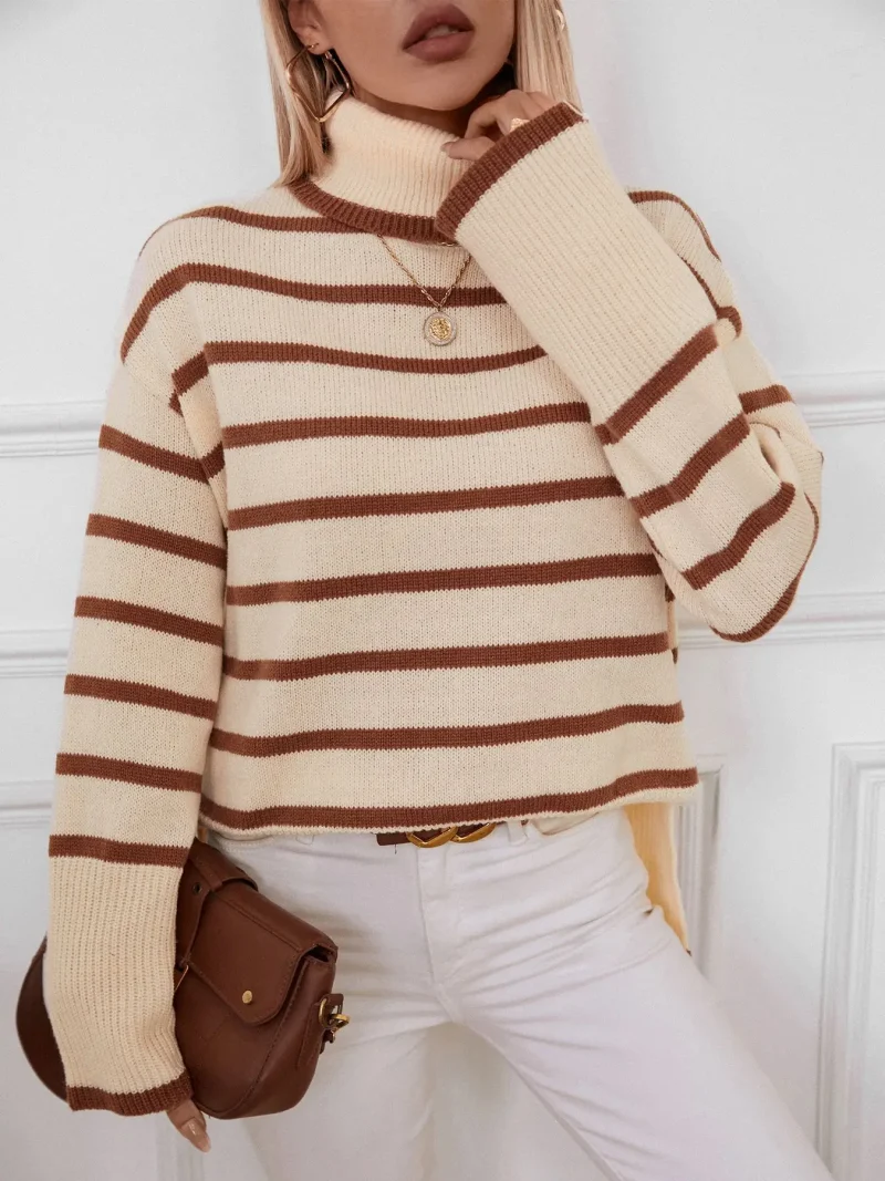 Striped Turtleneck Sweater Women 2024 Autumn - Image 10