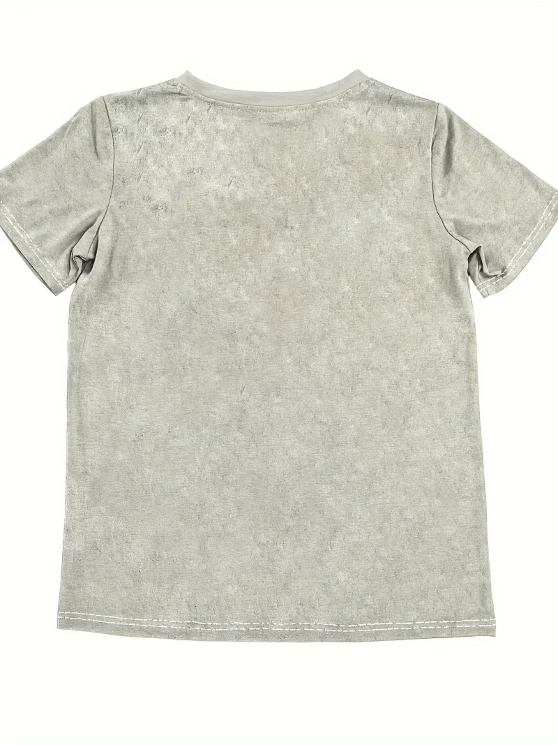 Cat Pattern Printed Round Neck T-Shirt Summer Casual Short Sleeve Top - Image 3