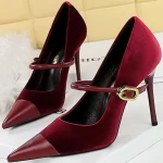 Korean Version Party 10cm 7cm High Heels Women Shoes Thin Heels Velvet