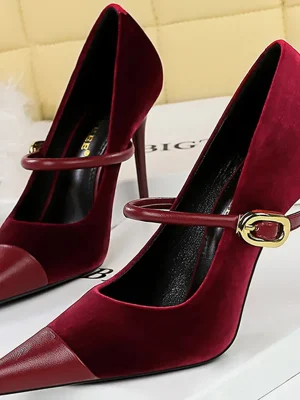 Korean Version Party 10cm 7cm High Heels Women Shoes Thin Heels Velvet