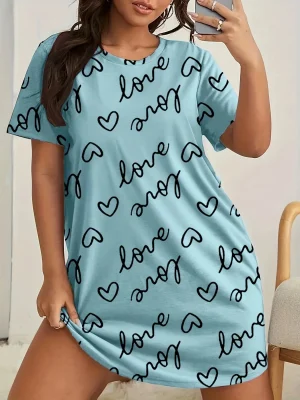 Love Heart 3D Printed Women’s Short-sleeved Pajamas Casual