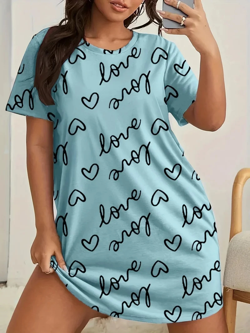 Love Heart 3D Printed Women's Short-sleeved Pajamas Casual