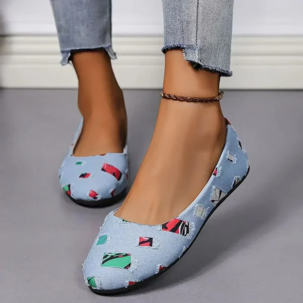 Women Loafers 2024 New Mixed Colors Patchwork Denim Breathable Shoes - Image 4