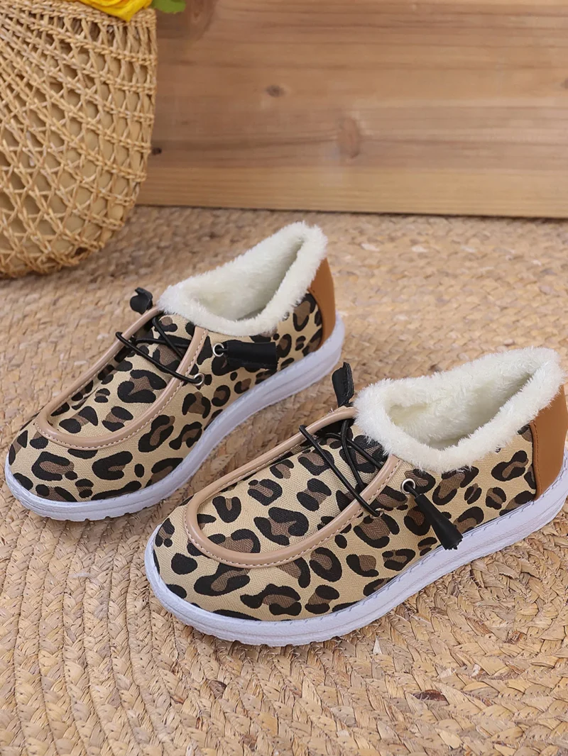 Women Fluffy Fur Snow Boots Women Autumn Winter Leopard Print Flat - Image 7