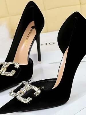 Fashion Women 10cm High Heels Rhinestone Bow