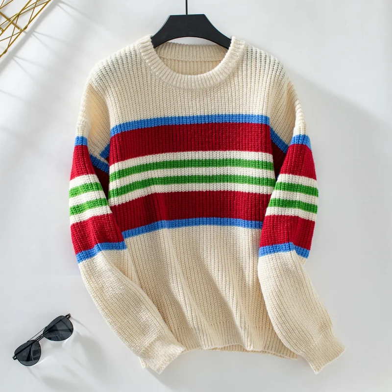 Rainbow Striped O-Neck Pullover Women 2024 - Image 2