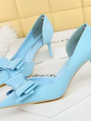 Cute Bow Low Heels Shoes Lady Fetish Sweet Wedding Bridal