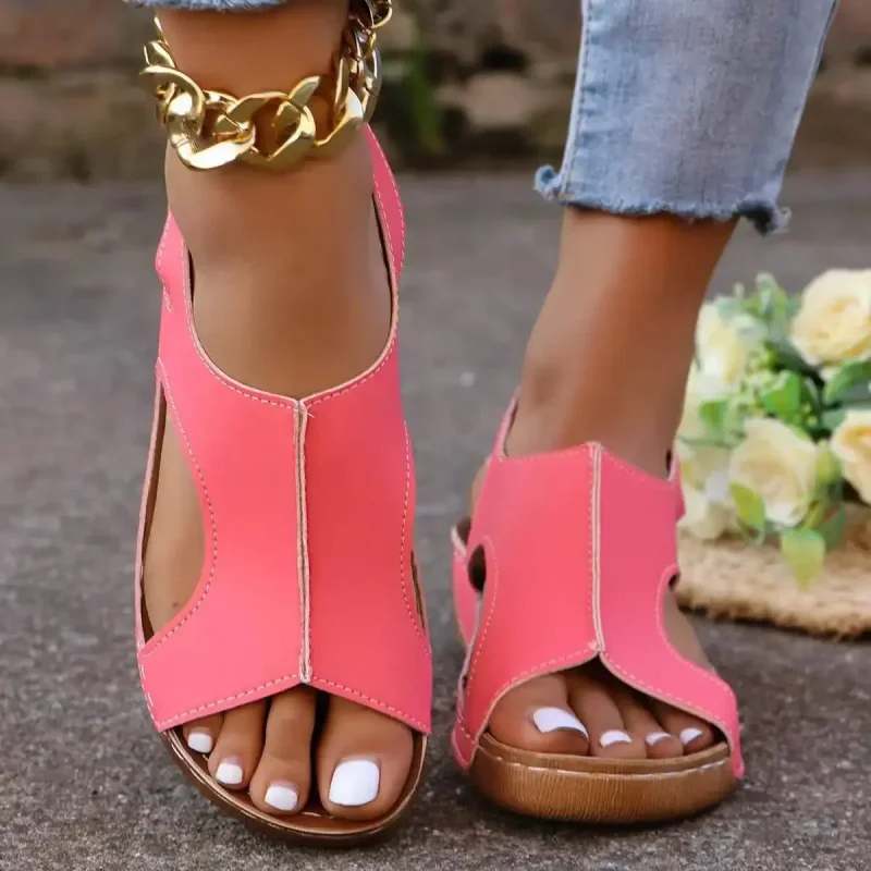 Women's Summer New Style Retro Solid Color Thick-soled Wedge Slippers - Image 12