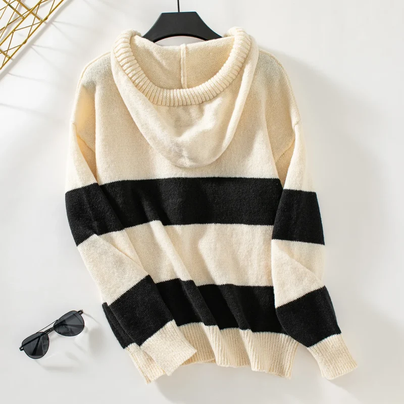 Hooded Striped Pullover Sweater Women Autumn - Image 13