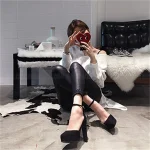 Fashion Women Ankle Strap Sandals Casual Flock Buckle Strap 11cm Thin High Heels - Image 5