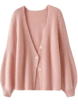 Korean Style Deep V Neck Knitted Cardigan Women’s Loose Autumn