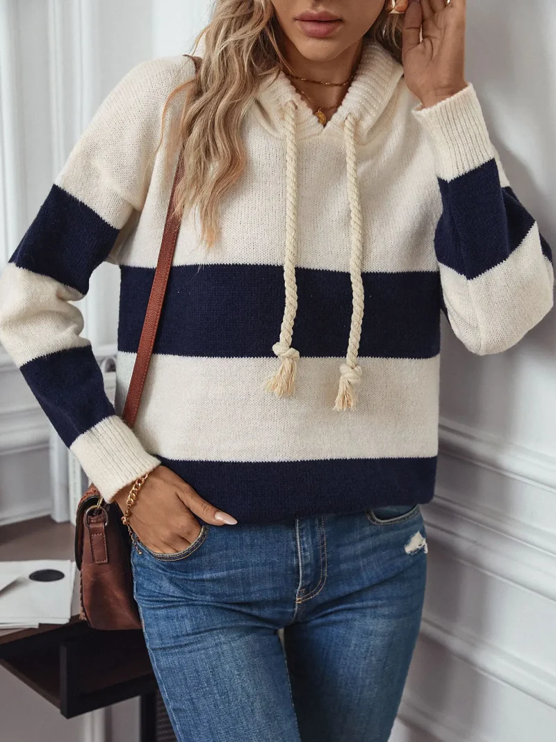 Hooded Striped Pullover Sweater Women Autumn - Image 10