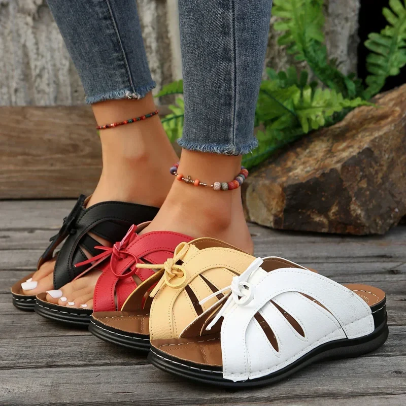 Women's Shoes Open Toe Women's Slippers Summer Rome Solid Hollow Out Shoes