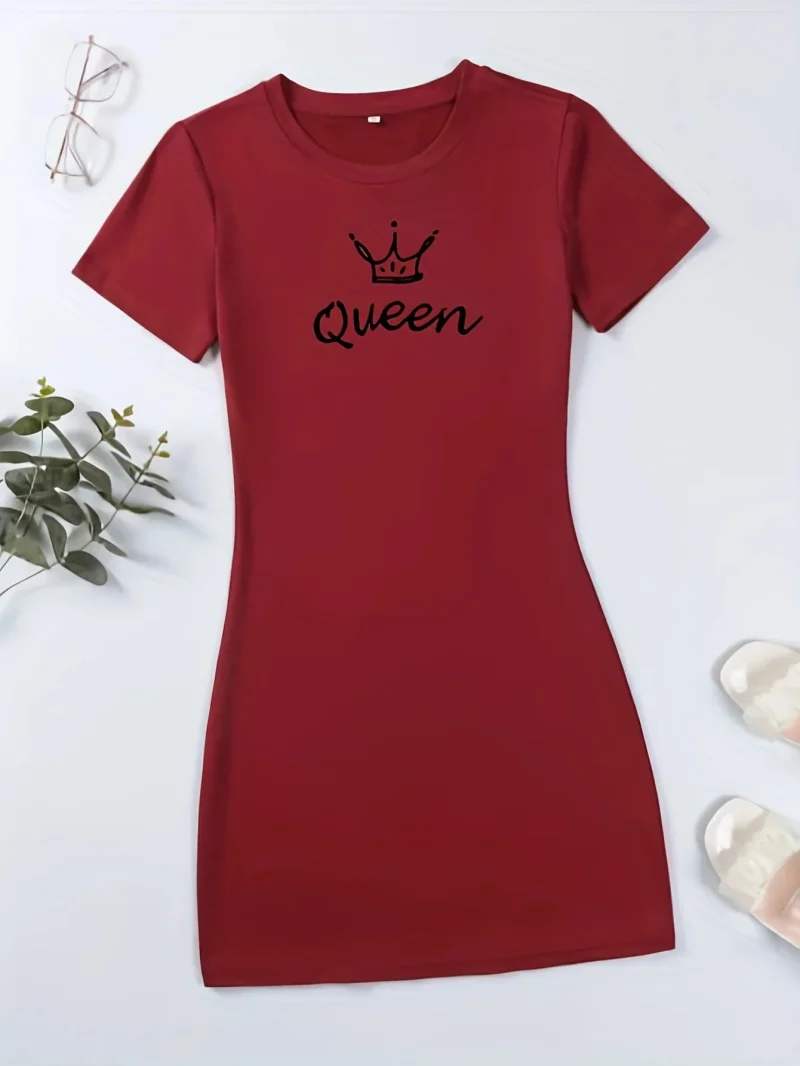 Queen Print Casual T-shirt Dress Summer Fashion Short Sleeve - Image 4