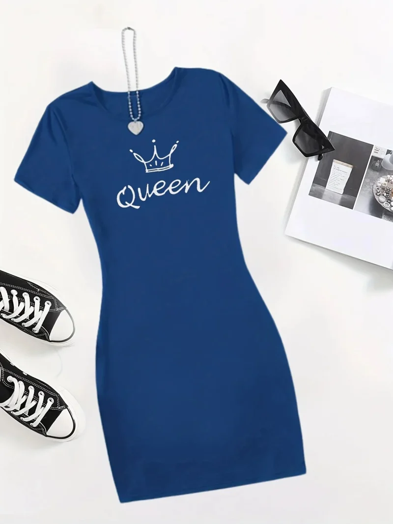 Queen Print Casual T-shirt Dress Summer Fashion Short Sleeve - Image 2