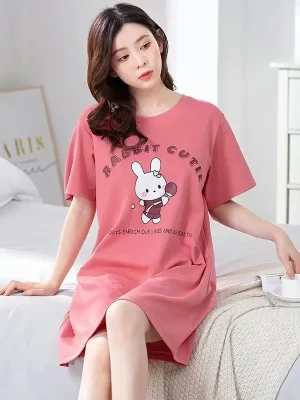 Fashion Summer Short Sleeve Ice Silk Pajama Dress Korean Style