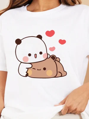 Cartoon Panda Bear Bubu and Dudu T Shirt  Cotton Women Tops