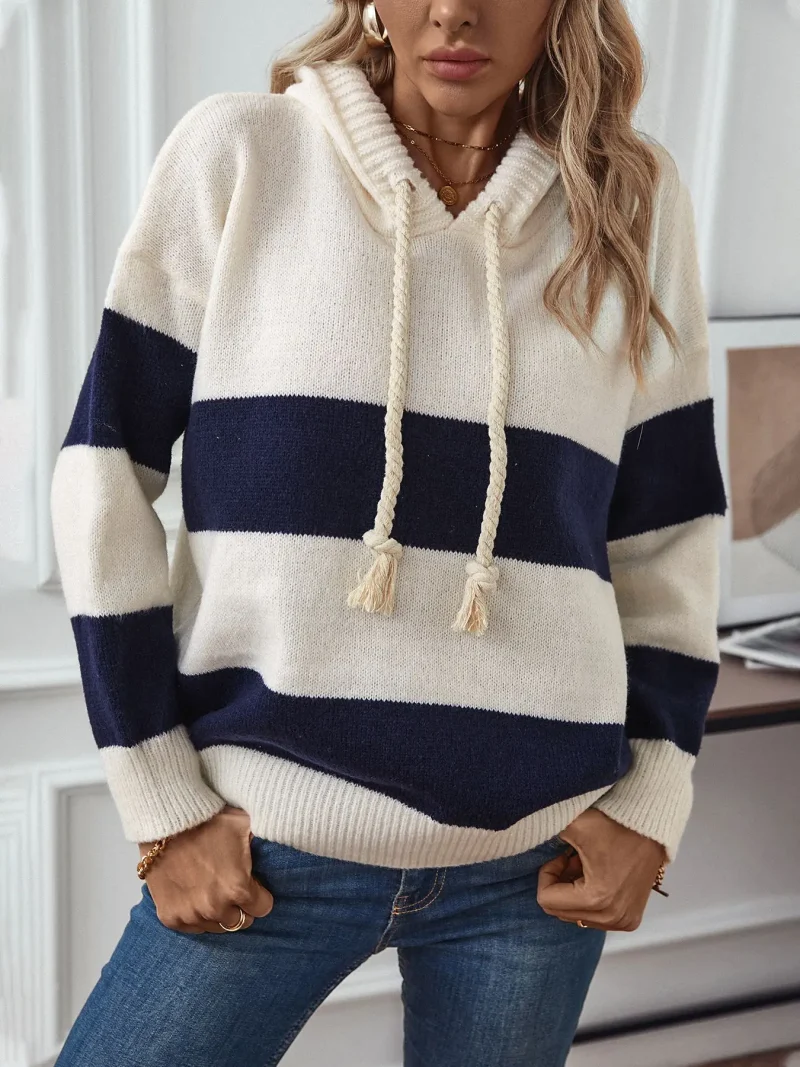 Hooded Striped Pullover Sweater Women Autumn - Image 8
