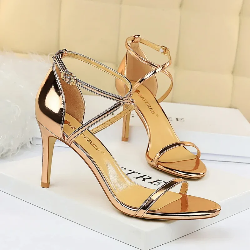 Summer Mid Low Heels Champagne Gold Sandals Roman Pumps Lady - Image 17