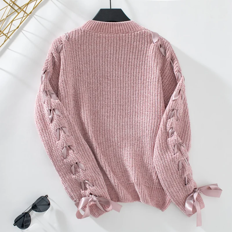 Long Sleeve Lace Up O-Neck Pullover Women 2024 - Image 12