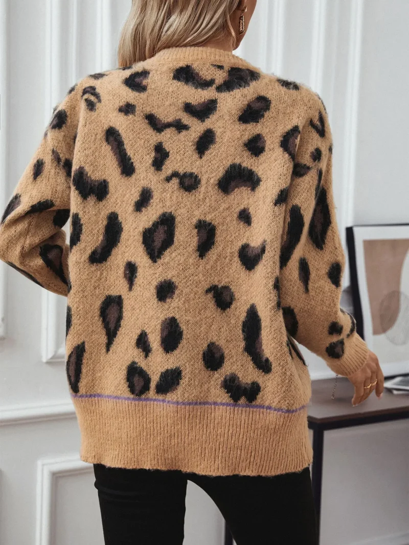 Women's Leopard Knitted Sweater Autumn Winter Cloth