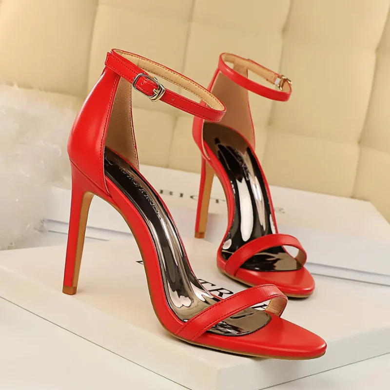 Summer Women 10cm High Heels Fetish Leather Sandals Lady - Image 16