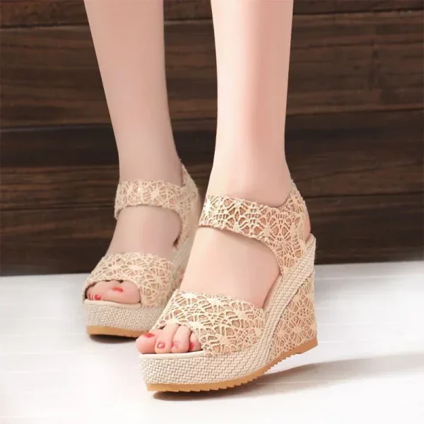 Women's Wedges Sandals 2024 Summer New Fashion Mesh Peep Toe - Image 4