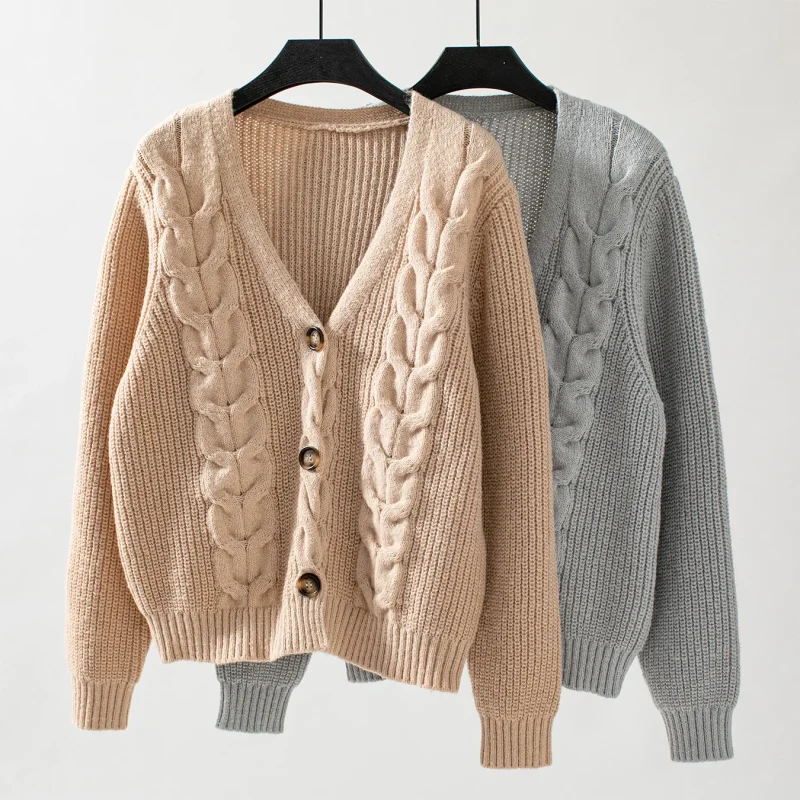 Solid Color Twists Knitted Cardigan Women Autumn - Image 14
