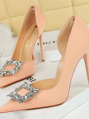 Women 10.5cm High Heels Women Satin Silk Crystal Bling Rhinestone Pumps