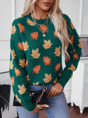 Winter Cloth Women’s Knitted Pullovers Maple Leaf Sweater Fashion