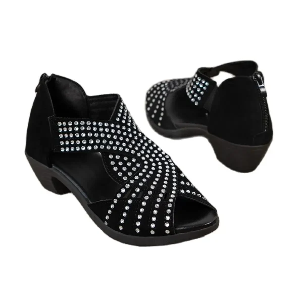 Fashion Comfortable Sandals Women's Rhinestone Zipper Crystal Indoor - Image 4