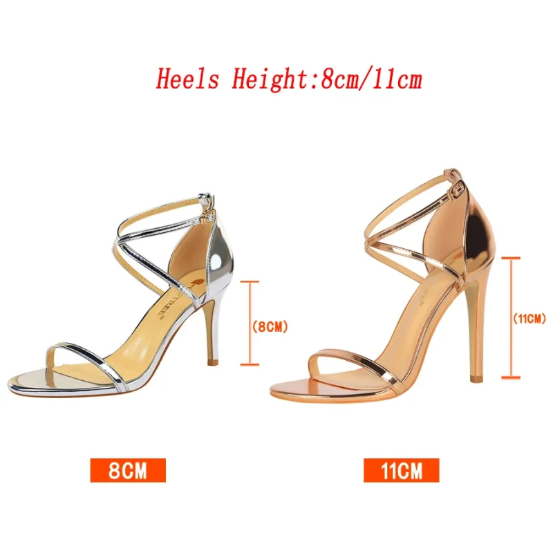 Summer Mid Low Heels Champagne Gold Sandals Roman Pumps Lady - Image 10