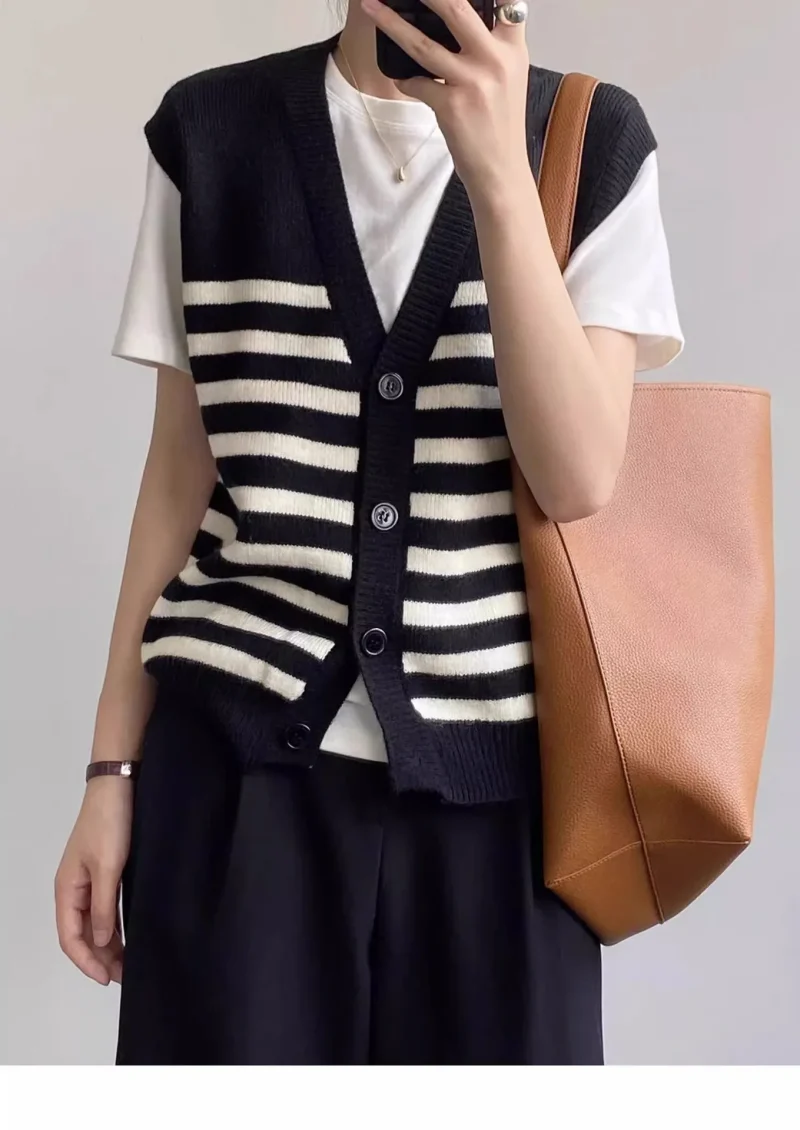 Korean Fashion Preppy Style Sriped Sleeveless Sweater Vest Women - Image 21