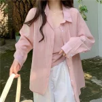 Korean Pink Sweet Short Summer Loose Thin Pocket Long Sleeve - Image 10