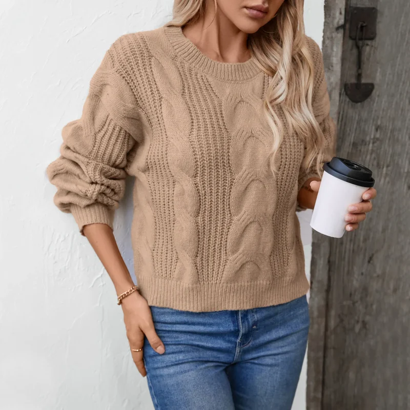 Solid Color Twists O-Neck Pullovers Women's Autumn - Image 7