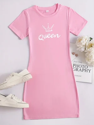 Queen Print Casual T-shirt Dress Summer Fashion Short Sleeve