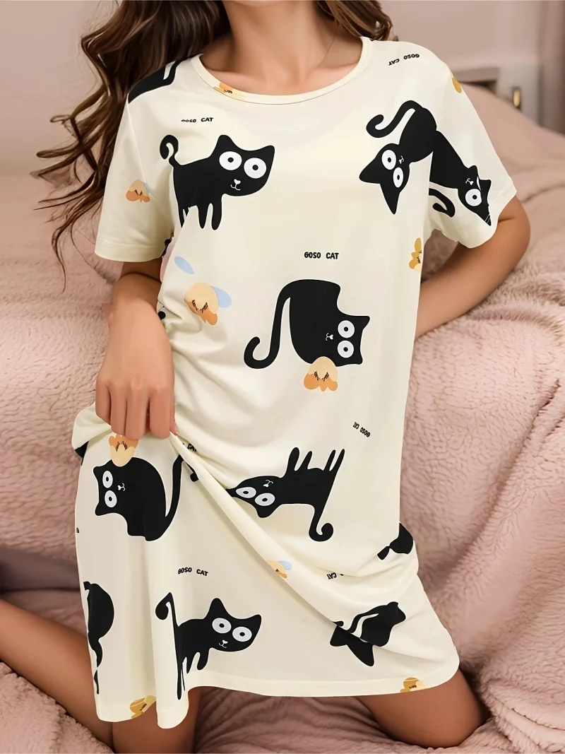 Cute Ladies Summer Loose Nightgown Girl's Plus Size Dresses - Image 8