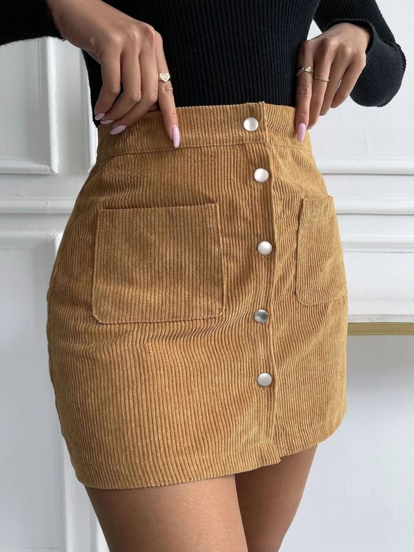 Autumn Winter Corduroy Slim Fit Single-Breasted Hip Skirt