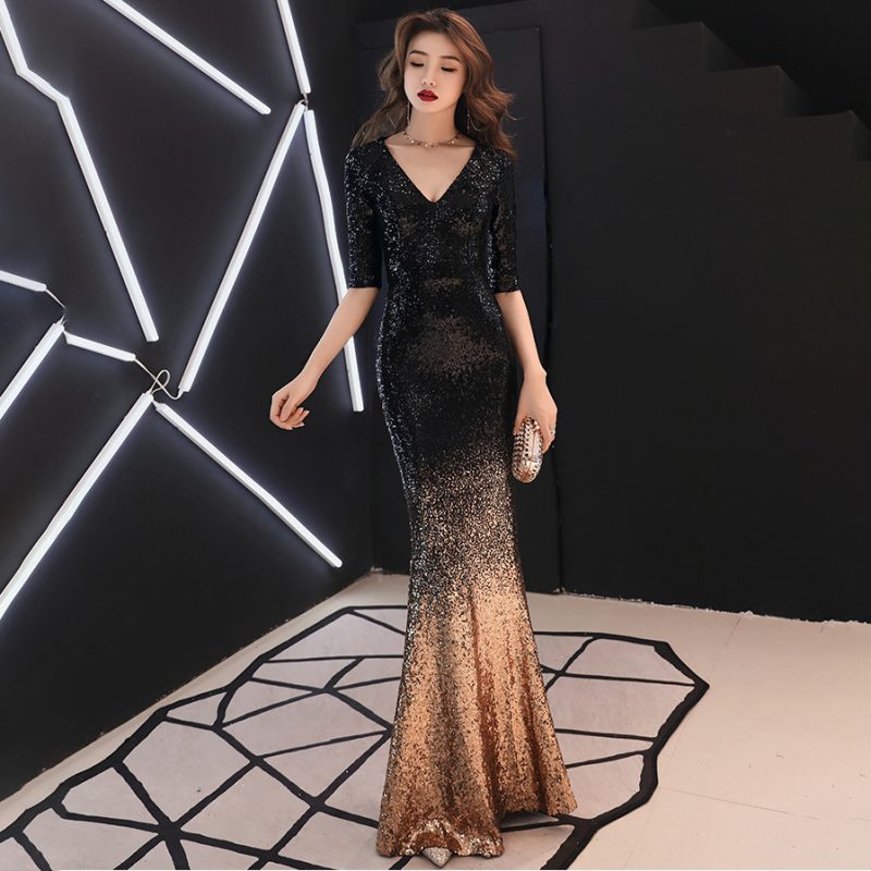 Sexy Sequined Evening Dress Women Fishtail Party Host Long Dress - Image 2