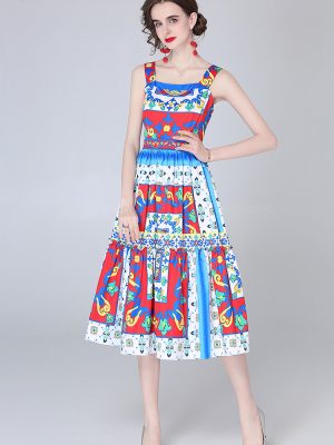 Women’s Summer Printed Cami A-Line Midi Dress