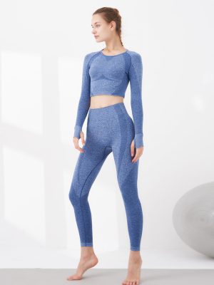 Cropped Long Sleeve Yoga Suit – Seamless Fitness Running Sports Set