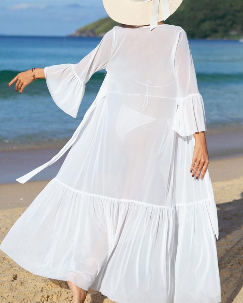 Elegant Long Sleeve Chiffon Beach Cover-Up for Sun Protection - Image 5