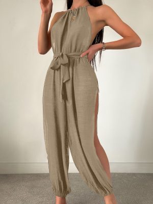 Sleeveless Solid Color Tied Beach Jumpsuit for Women